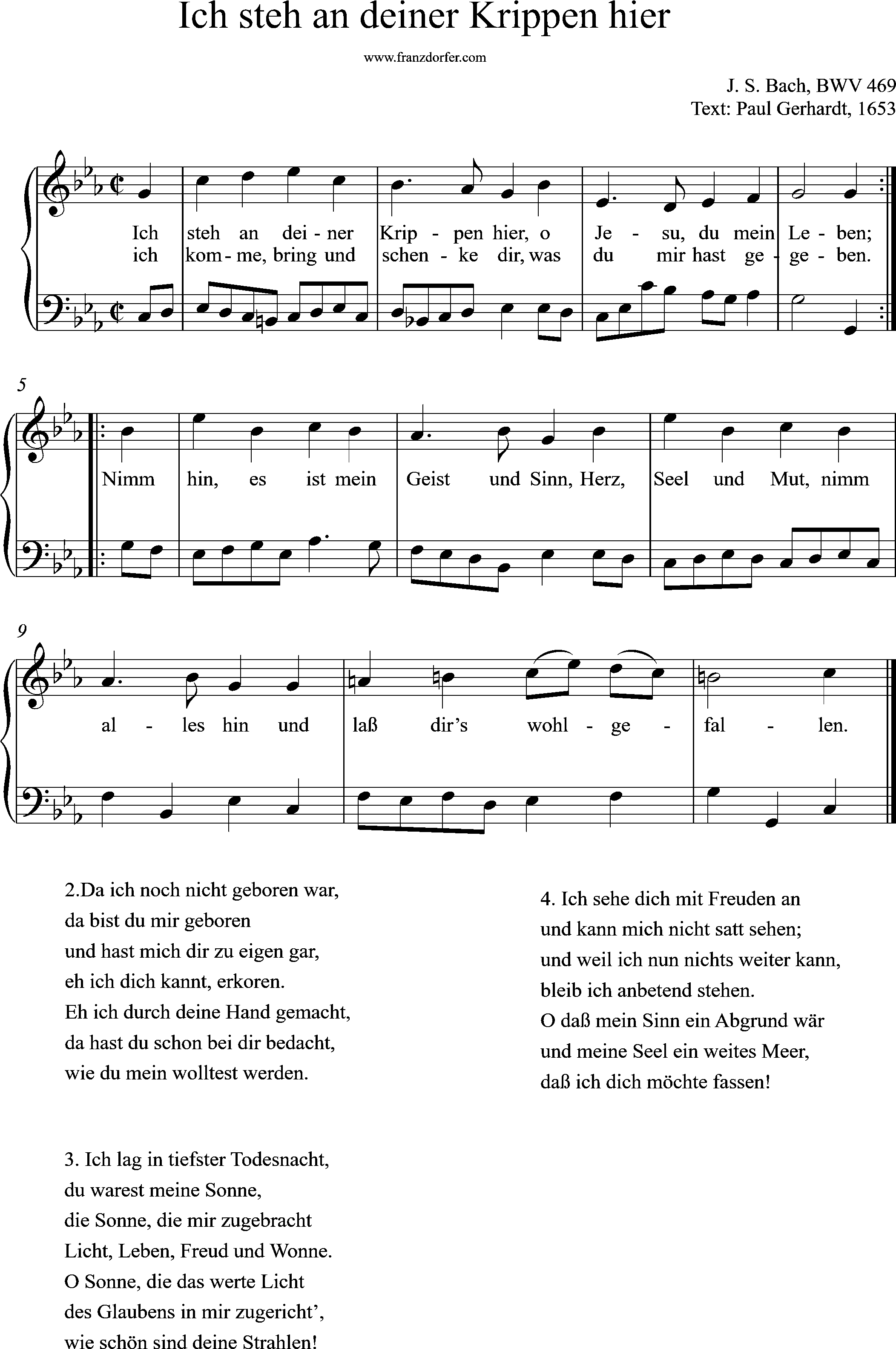 Noten, BWV 469, Ich steh an deiner Krippe